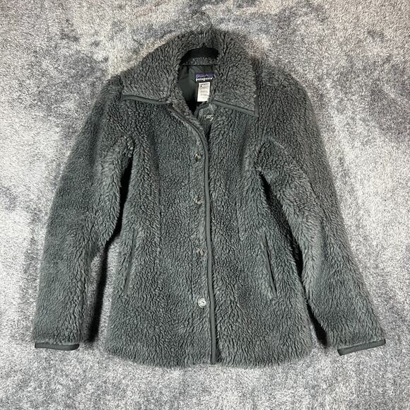 Patagonia Jacket Womens Extra Small Gray Button Up Fleece Sherpa Deep Pile City - Picture 1 of 6